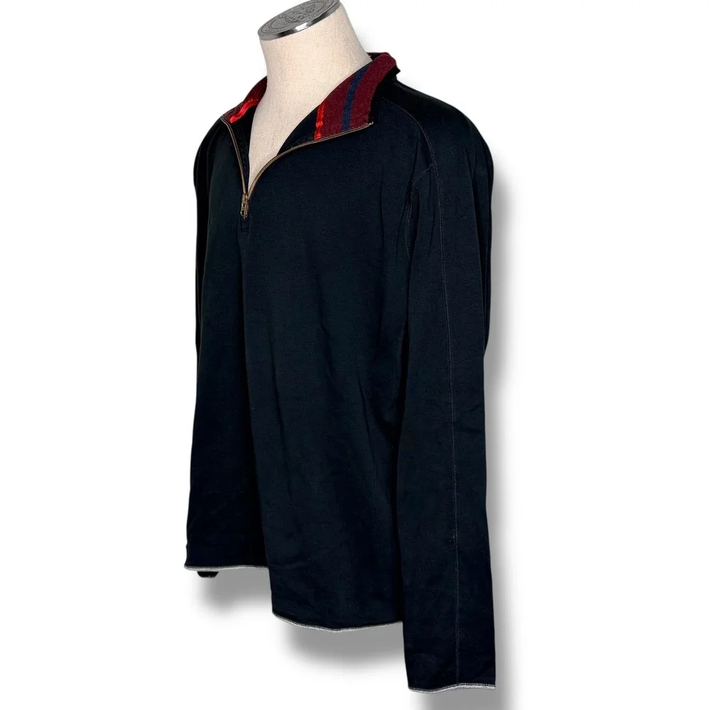 Robert Graham Quarter Zip Pullover‎ XXL Black Cotton Contrast Mock Neck Sweater
